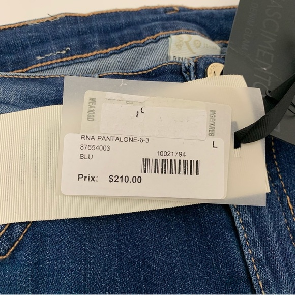 NWT Rinascimento Jeans Denim Blue Studs Raw Hem Sz Large Slim Glam Rockstar - Picture 10 of 16